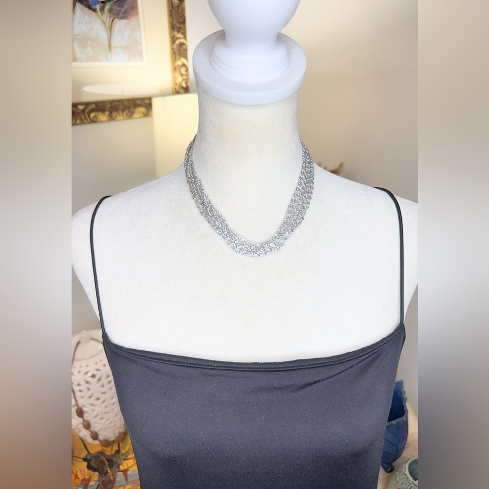 Silver Tone Multi Strand Chain Necklace Statement Collar Choker